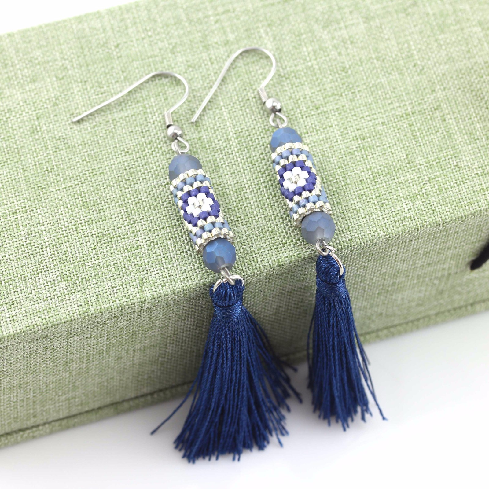 Blue color Handmade Glass Beaded Jewelry of Miyuki Earrings