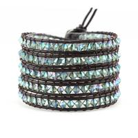 Crystal Beads Genuine Leather Wrap Handcrafted  Bracelet
