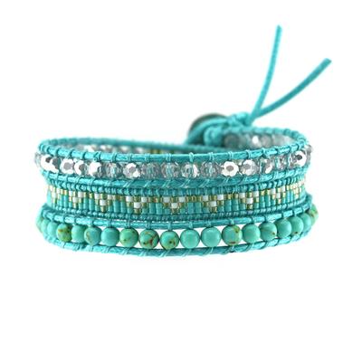 Blue Miyuki and Stone Beads Handmade Wrap Bracelet