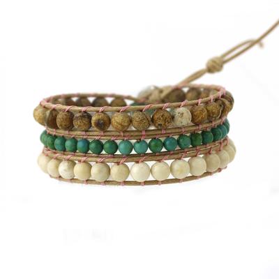 Natural Stone Beads Wrap Handmade Bracelet with Stainless Curved Clasp