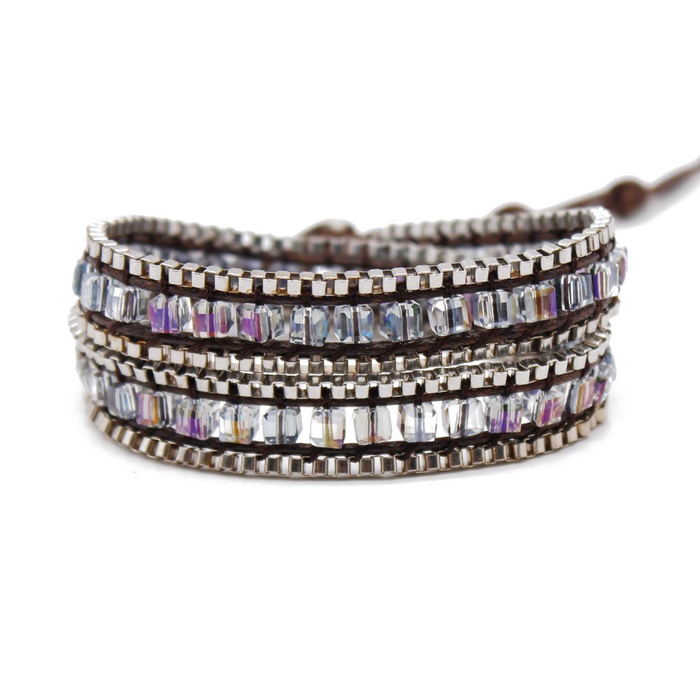 Square Crystal and Iron Chain Wrap Handmade Bracelet