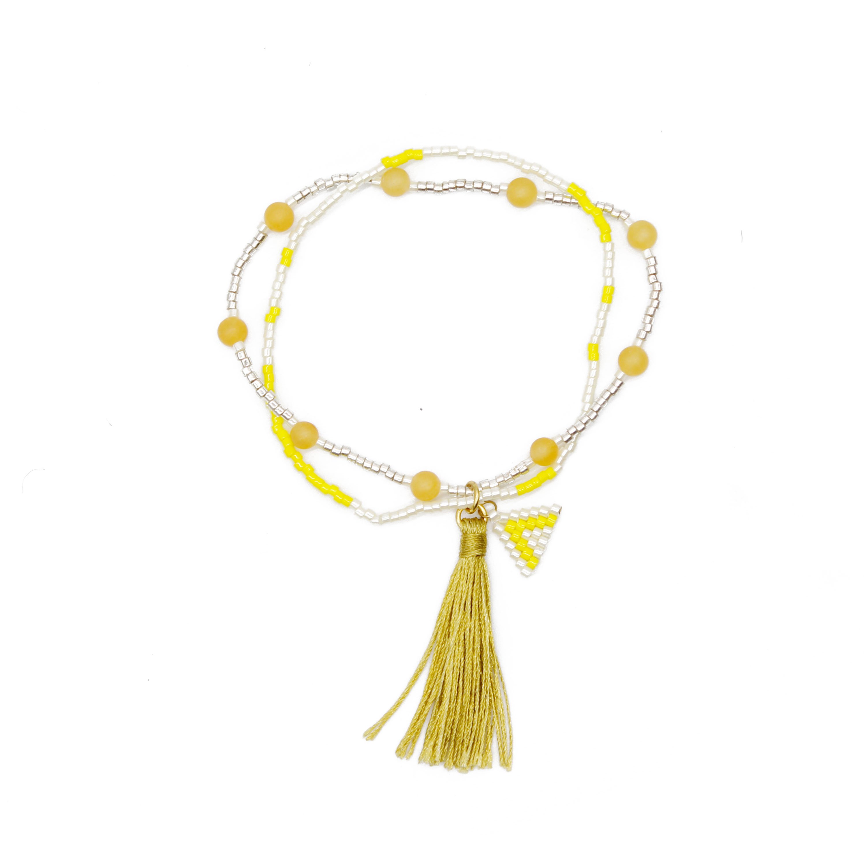 Miyuki and Yellow Jade Beads Simple Handmade Bracelet with Tassel