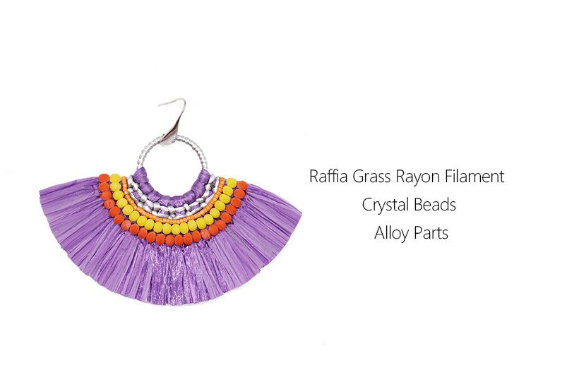 Fan-shaped Raffia Earrings with Bulk Raffia Grass