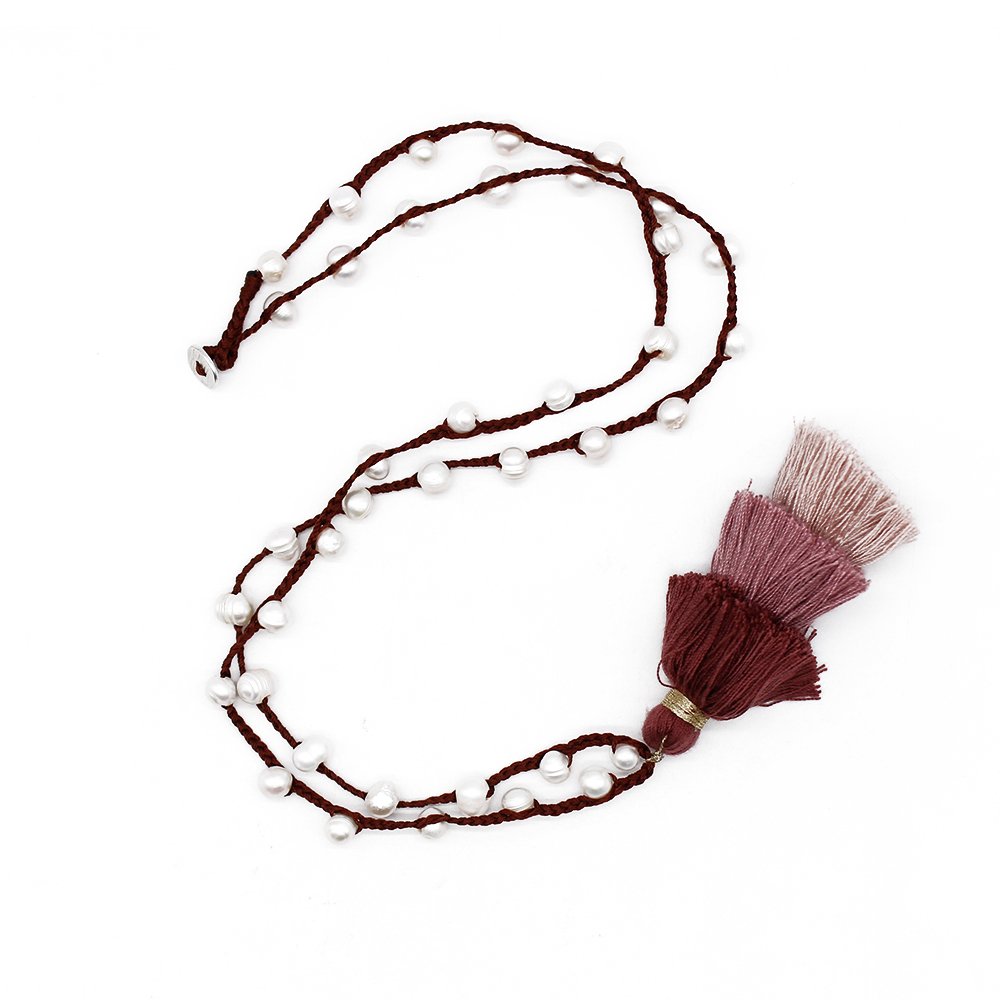 TTT Jewelry Natural Pearl Handmade Necklace with Cotton Tassel Pearl Necklace image15