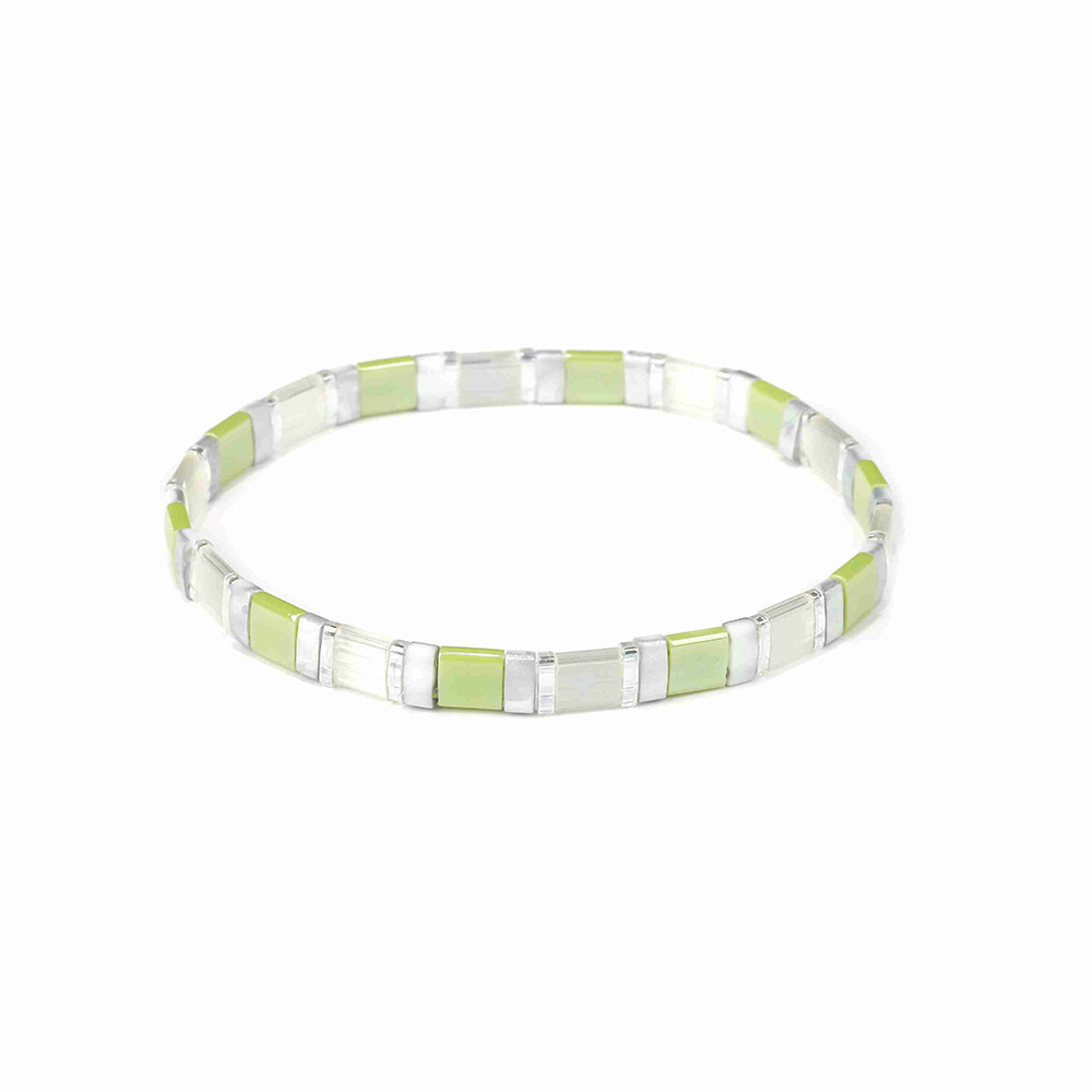 Friendship Fresh Wholesale Translucent and Grass Green Color Handmade Tila Bead Bracelet