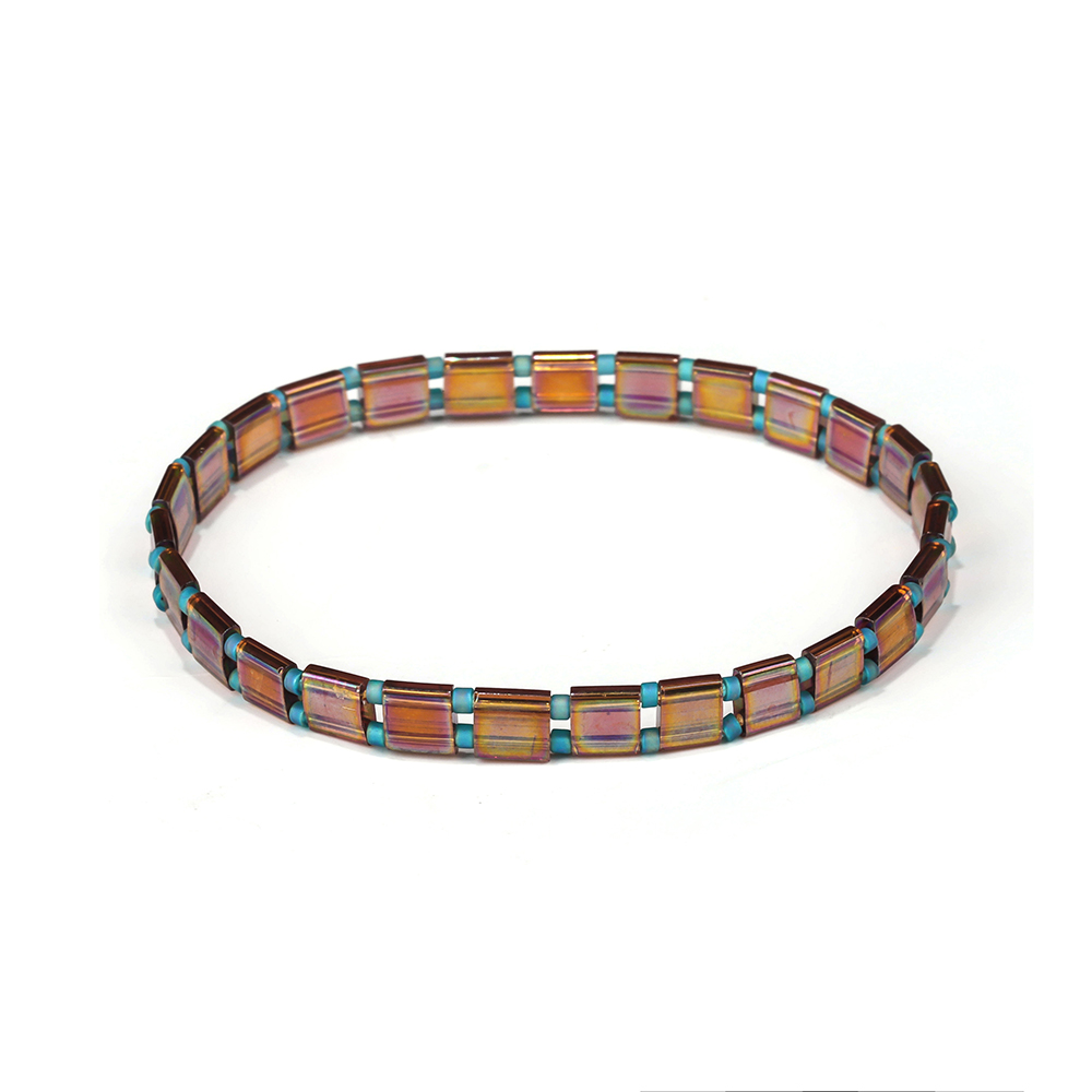 OEM ODM Manufacturer Handmade Blue Bead Translucent Brown Color Tila Bracelet