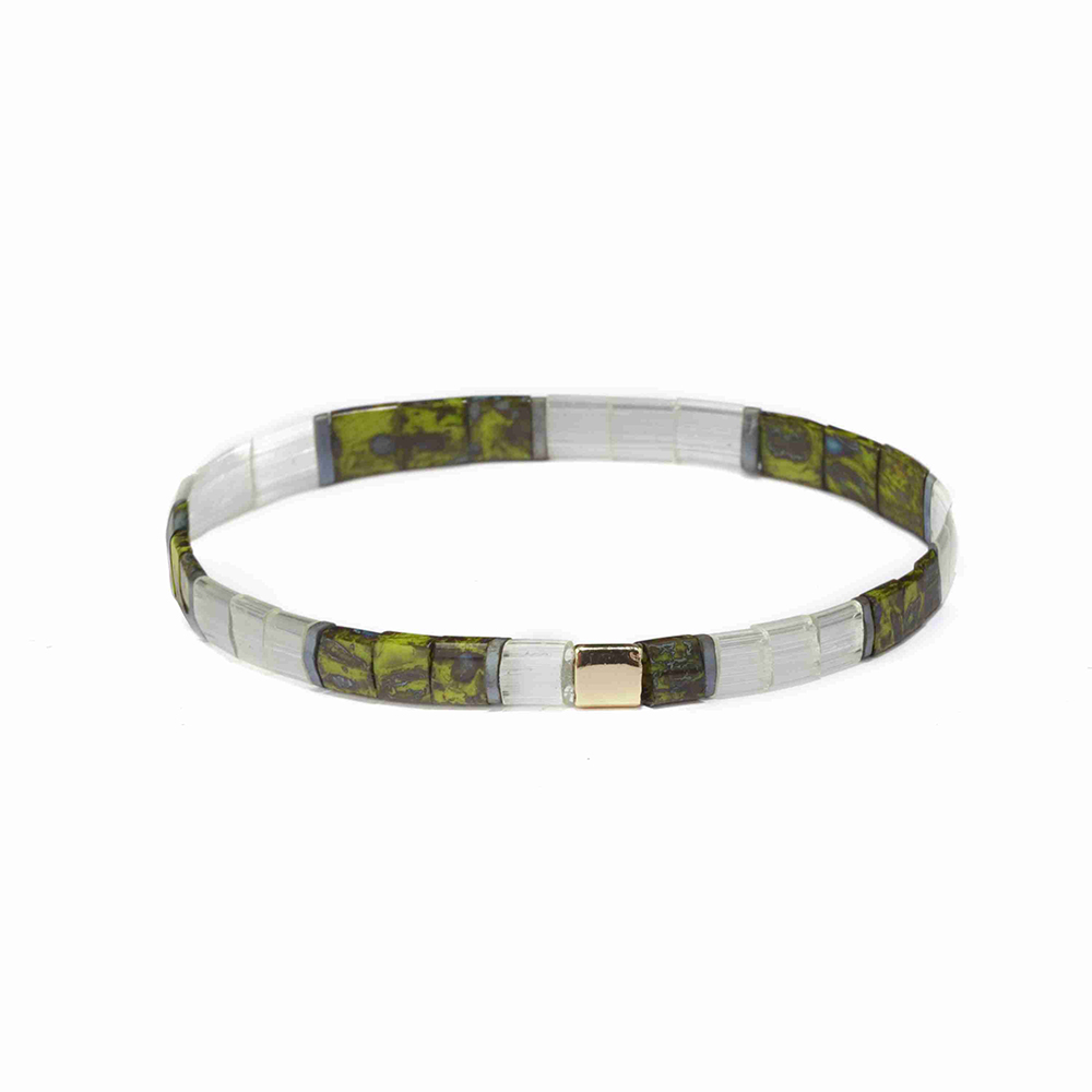 Vogue Fresn Personalized Handmade Camouflage Green Translucent Tila Bracelet