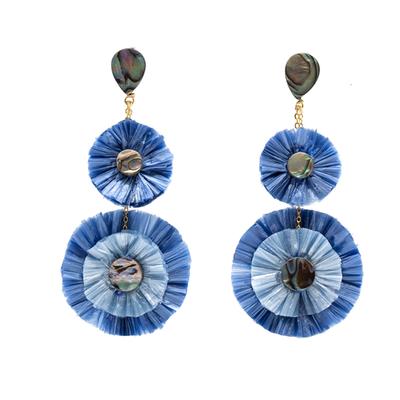 Handmade Double Layers Raffia Earrings With Abalone Shell