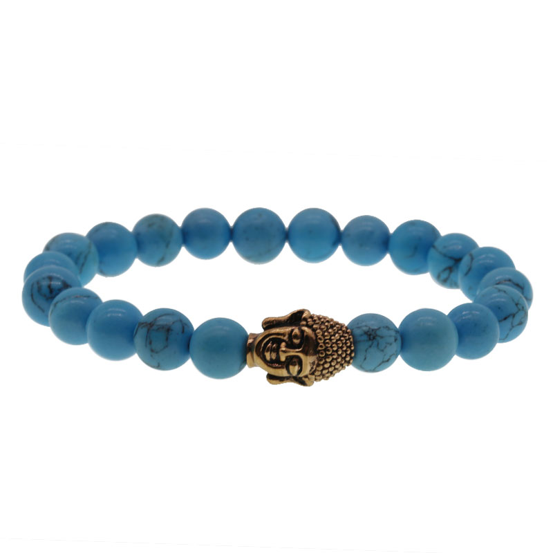 Handmade Blue Turquoise Bracelet With Charm Buddha Head