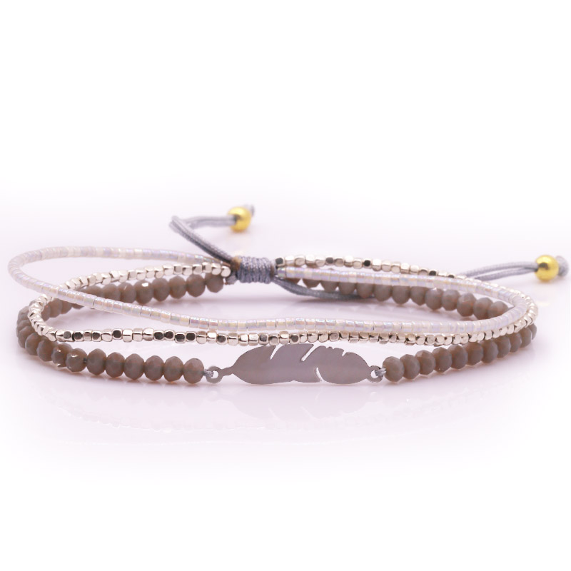 Handmade Miyuki Crystal and Stainless steel Beads Layered Bracelet