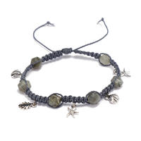 Handmade Wax Cord Natural Faceted Stone Bracelet With Aolly Charms