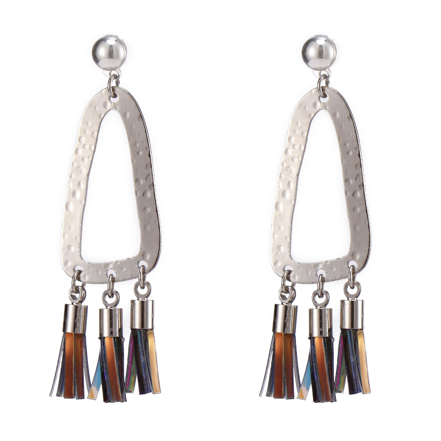 Handmade Plastic Tassel Drop Earrings With Copper Accessories