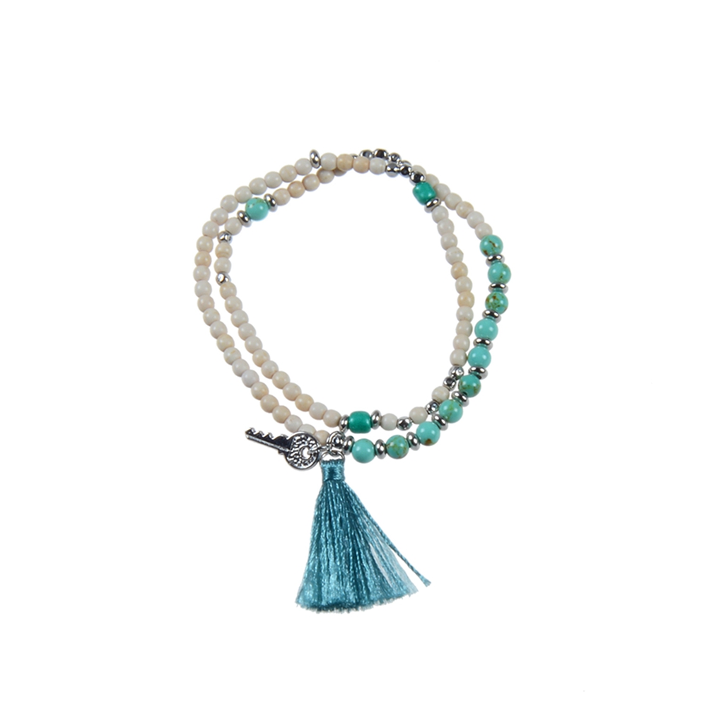Handmade Natural Stone Mutilayer Bracelet With Tassel And Charms