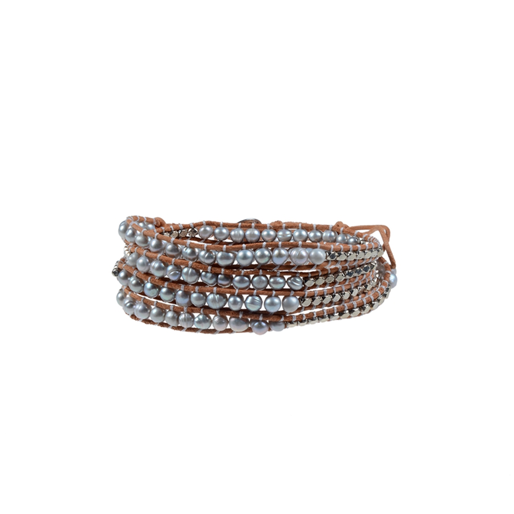 Pearl Wrap Bracelet With Copper Accessories