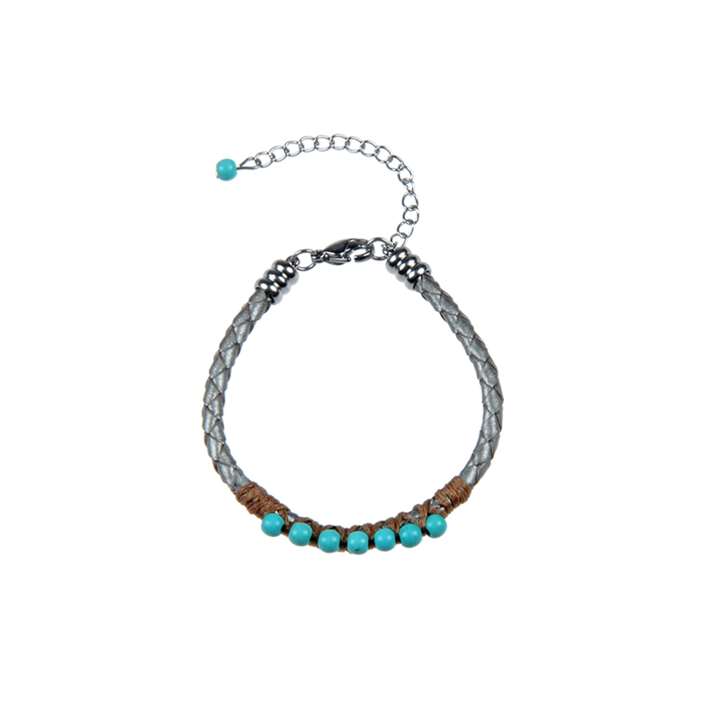 Turquoise Leather Bracelet With Tail Chain