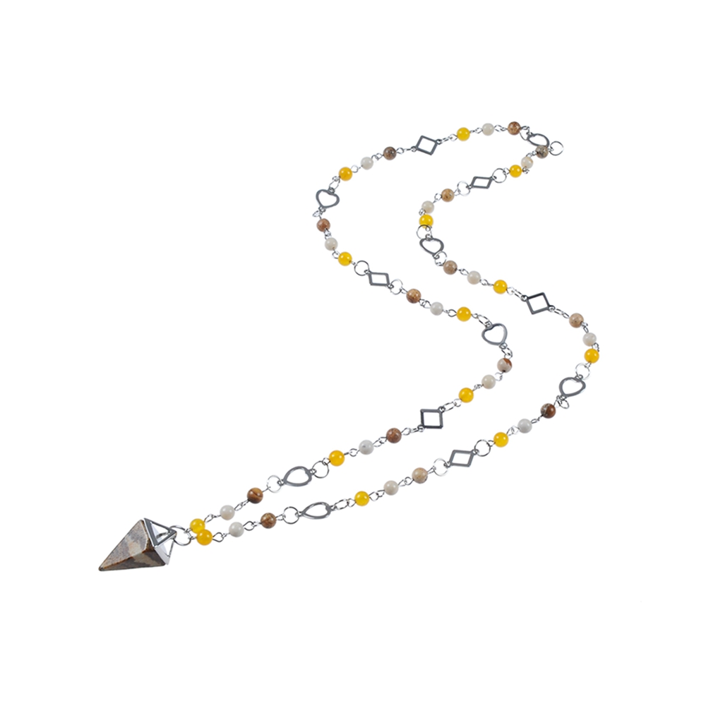 Stone Pendant Bead Necklace With Stainless Steel Accessories