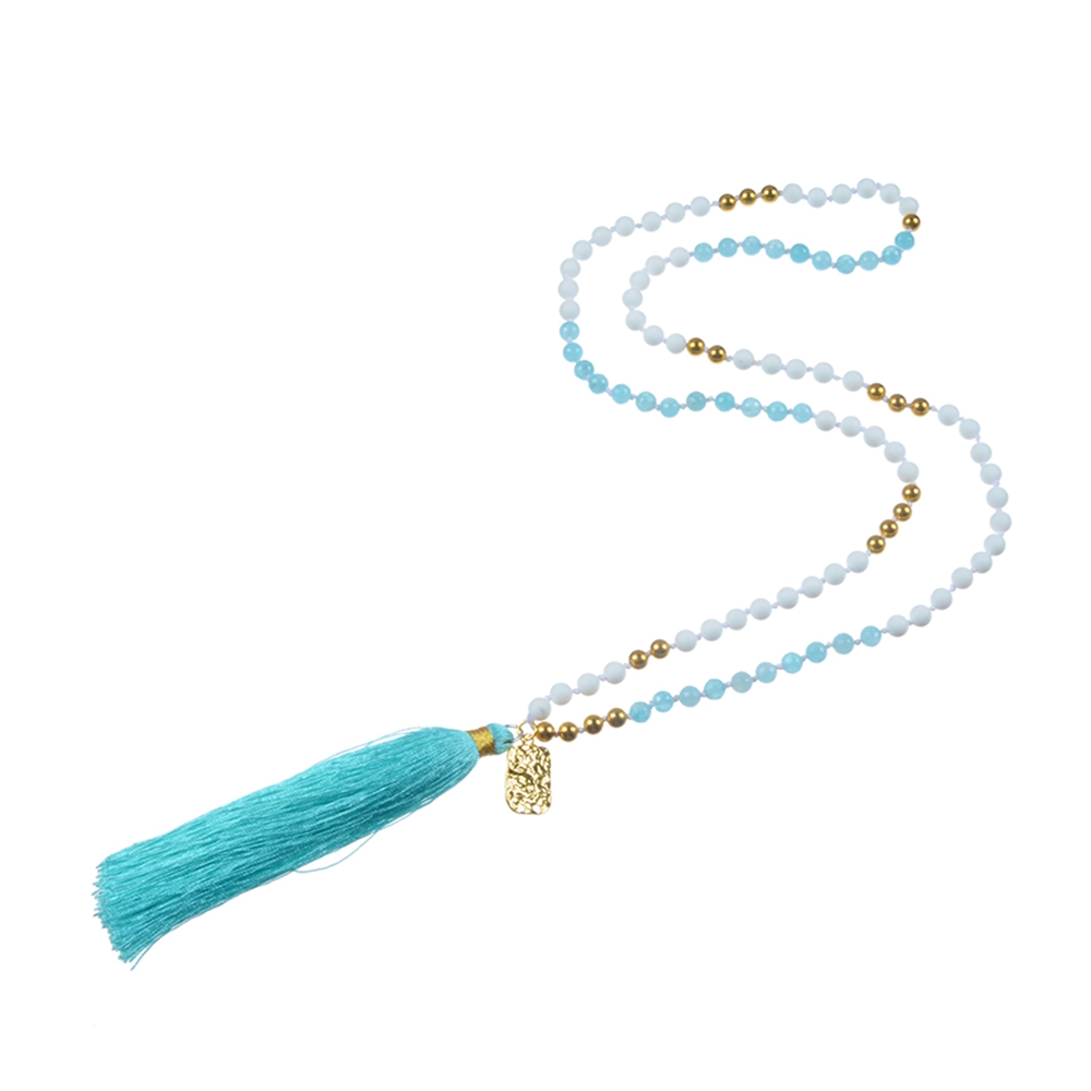 Stone Bead Tassel Necklace With Charms