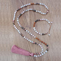 Wholesale Handmade Custom 108 Beads Pink Tassel Style Mala Necklace Bracelet Set