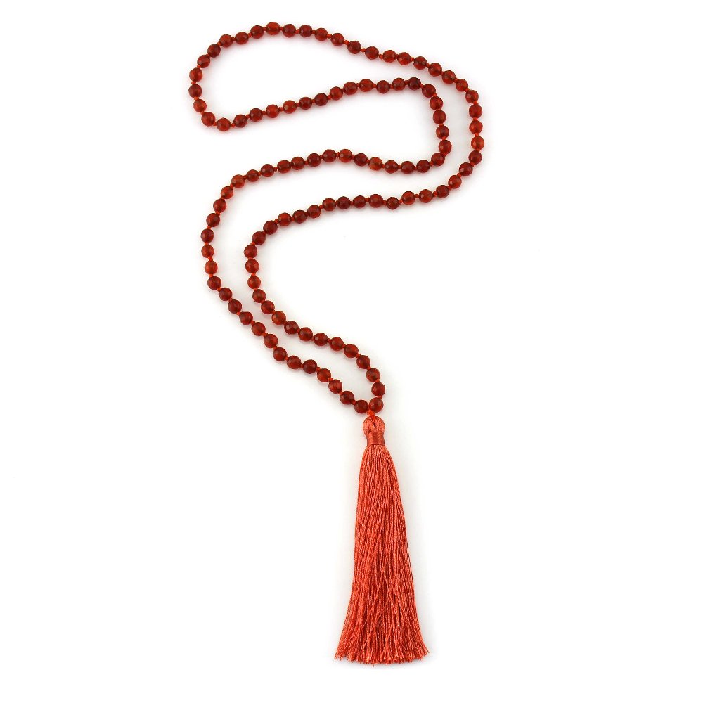 Facet Red Agate Beads Mala Necklace Handmade