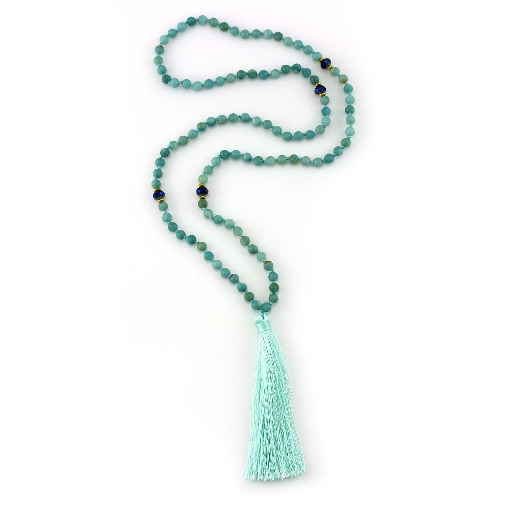 Dyed Amazonite Stone Beads Mala Necklace Handmade
