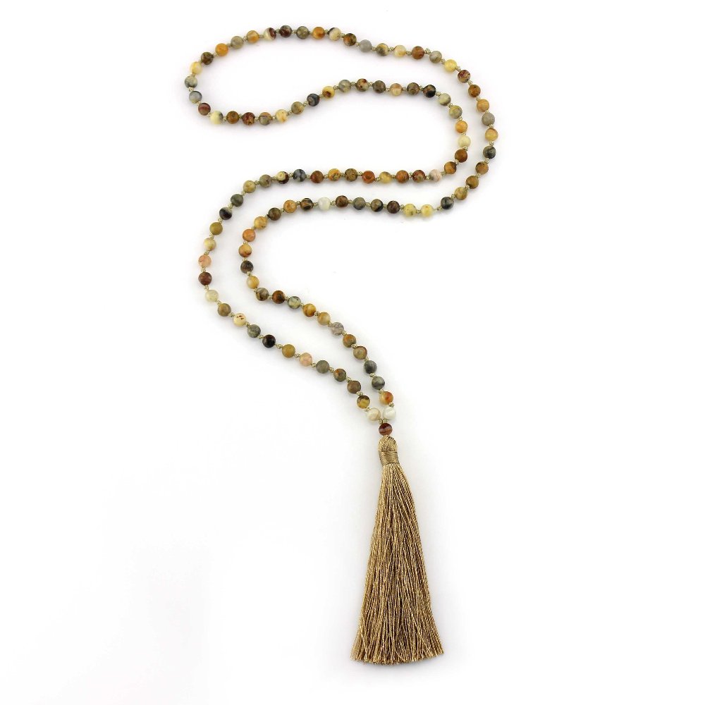 108 Natural Stone Beads Mala Necklace for Prayer