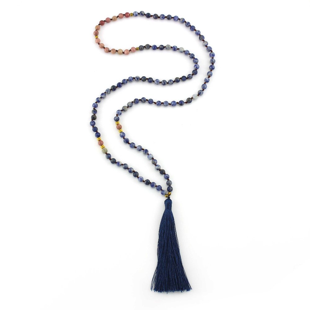 Japa Mala Necklace with Stone Beads and Tassel