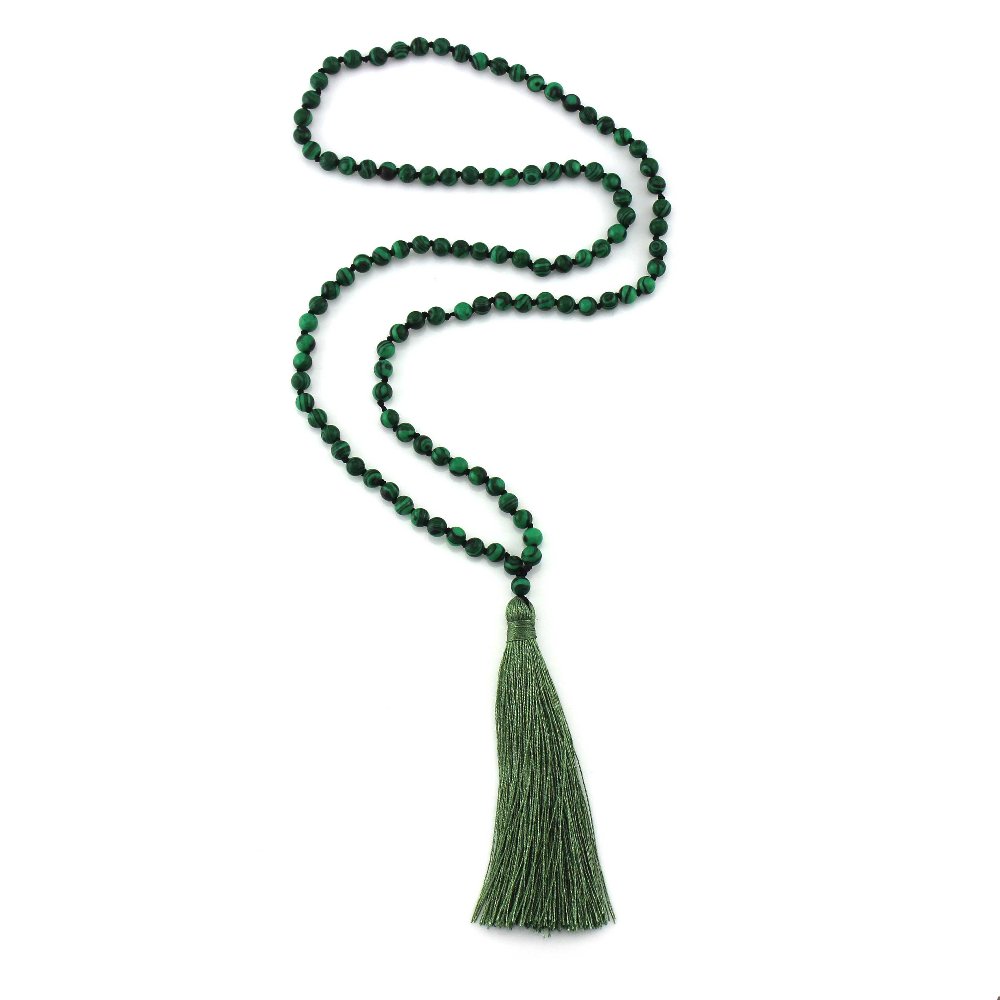 Dyed Malachite Stone Beads Malce Necklace with Tassel