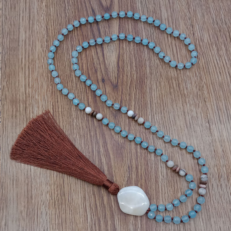 Relax Fashion Tassel Style Mala 108 Natural Stone Beads Necklace With Stone Pendants