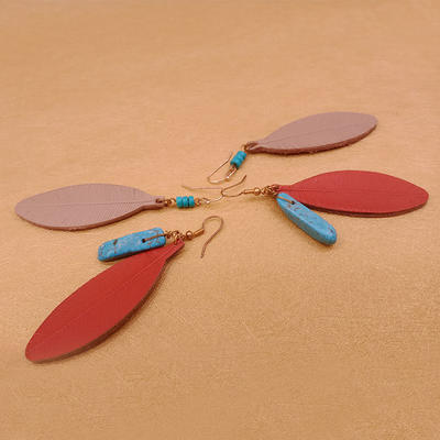 Wholesale Handmade Turquoise Teardrop Leather Earrings