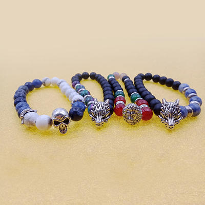 Wholesale Handmade Stone Bead Alloy Charms Stretch Bracelet