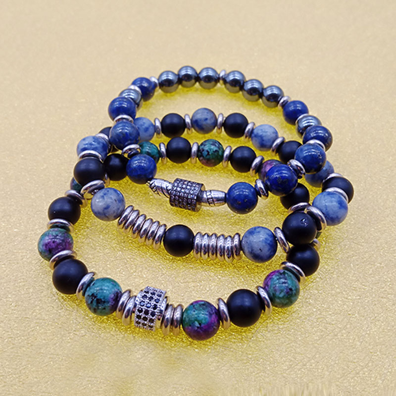 Wholesale Handmade Stone Beads Alloy Charms Stretch Bracelet