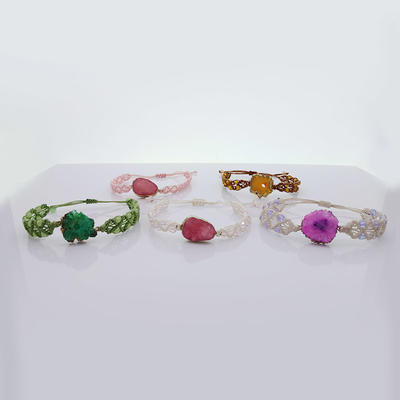 Wholesale Handmade Crystal Bead Druzy Charms Woven Bracelet