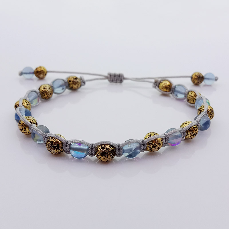 Wholesale Handmade Metallic Lava And Moonstone Bead Woven Bracelet