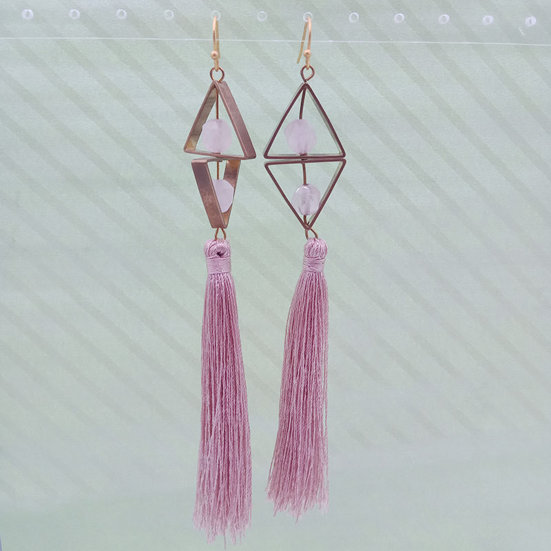 Wholesale Handmade Copper Rose Quartz Pink Tassel Earrings