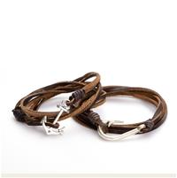 Wholesale Handmade Leather Wrap Fish Hook Or Anchor Charms Bracelet