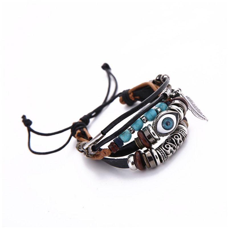Handmade Leather Wrap Bracelet Evil Eye Charms Wrap Bracelet
