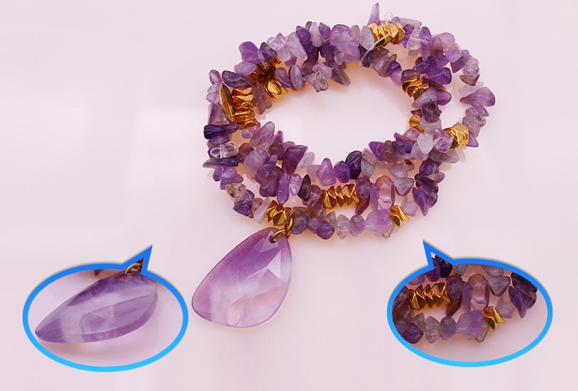 Amethyst Chip And Pendant Mutilayer Stretch Bracelet