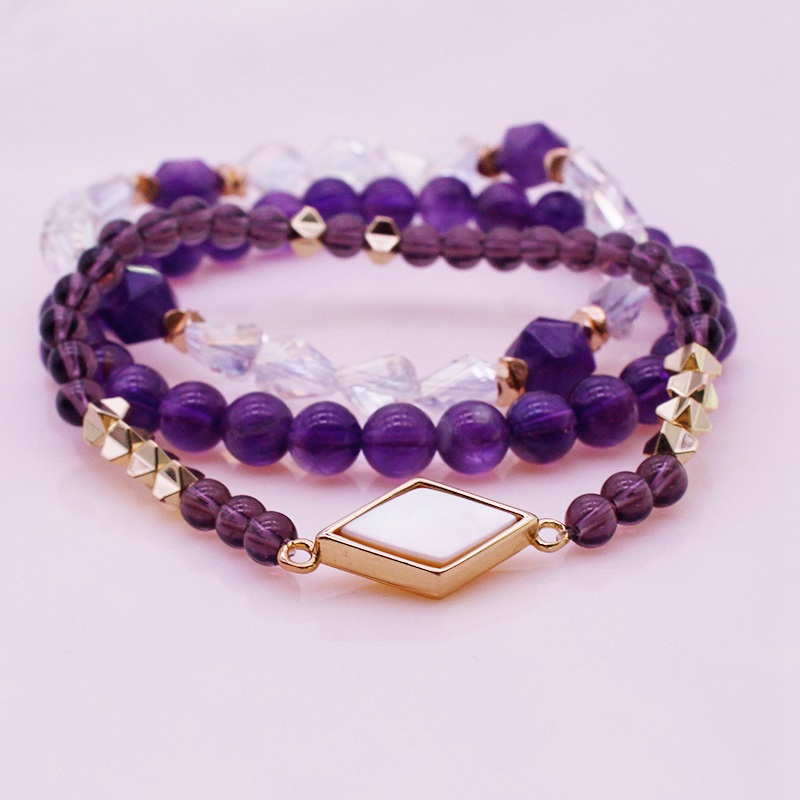 Amethyst Beads Bracelets Set February Birthstone Beads Bracelets Set