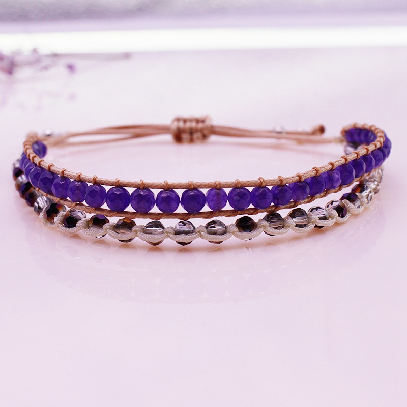 Amethyst And Crystal Beads Bracelet February Birthstone Jewelry