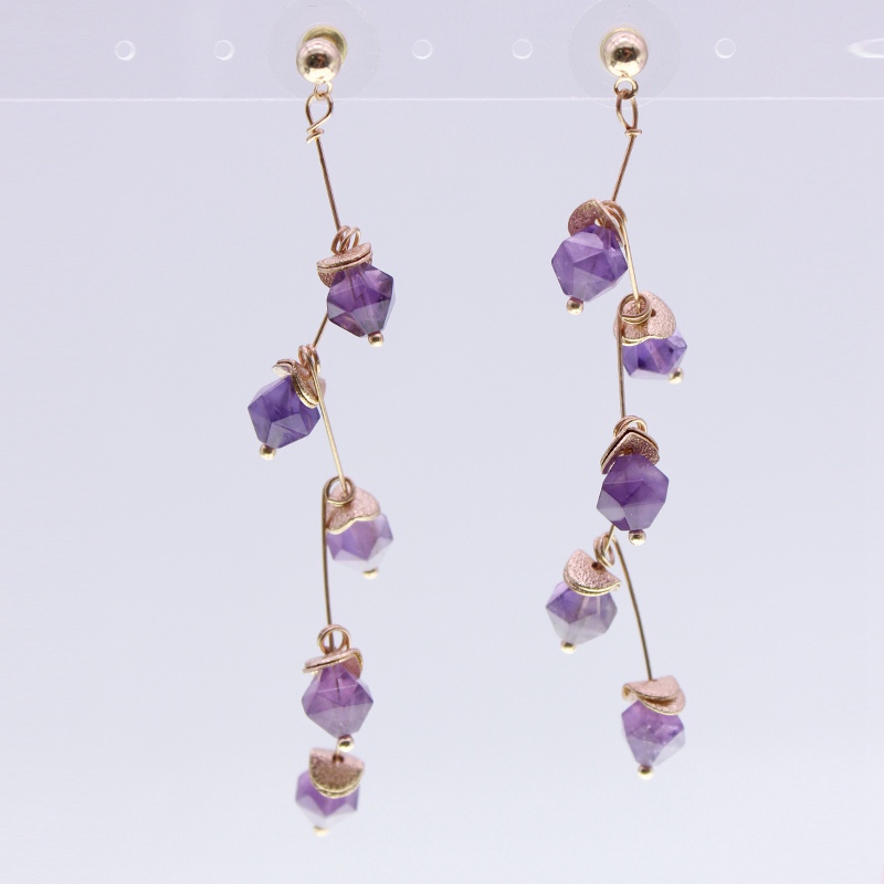 Amethyst Beads Earrings February Birthstone Jewelry