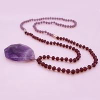 Amethyst Pendant Crystal Beads Necklace February Birthstone jewelry
