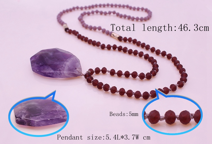 Amethyst Pendant Crystal Beads Necklace February Birthstone jewelry