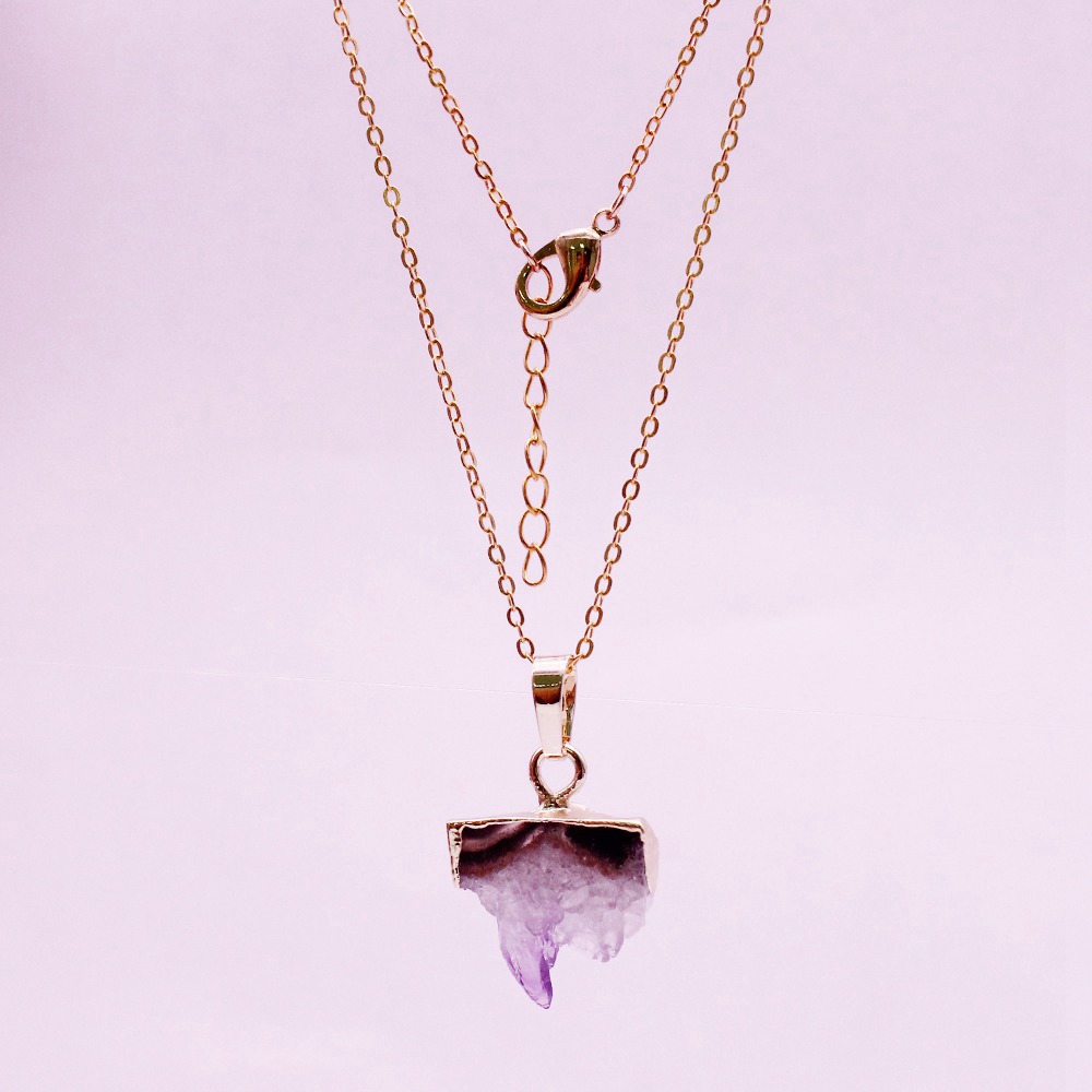 Raw Amethyst Slice Pendant Necklace February Birthstone Jewelry
