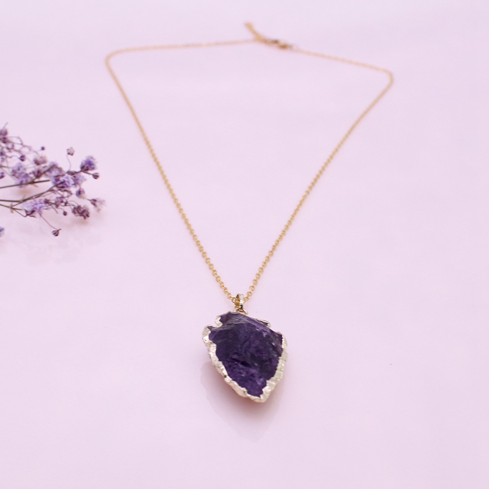 Raw Amethyst Pendant Gold Plated Necklace February Birthstone Jewelry