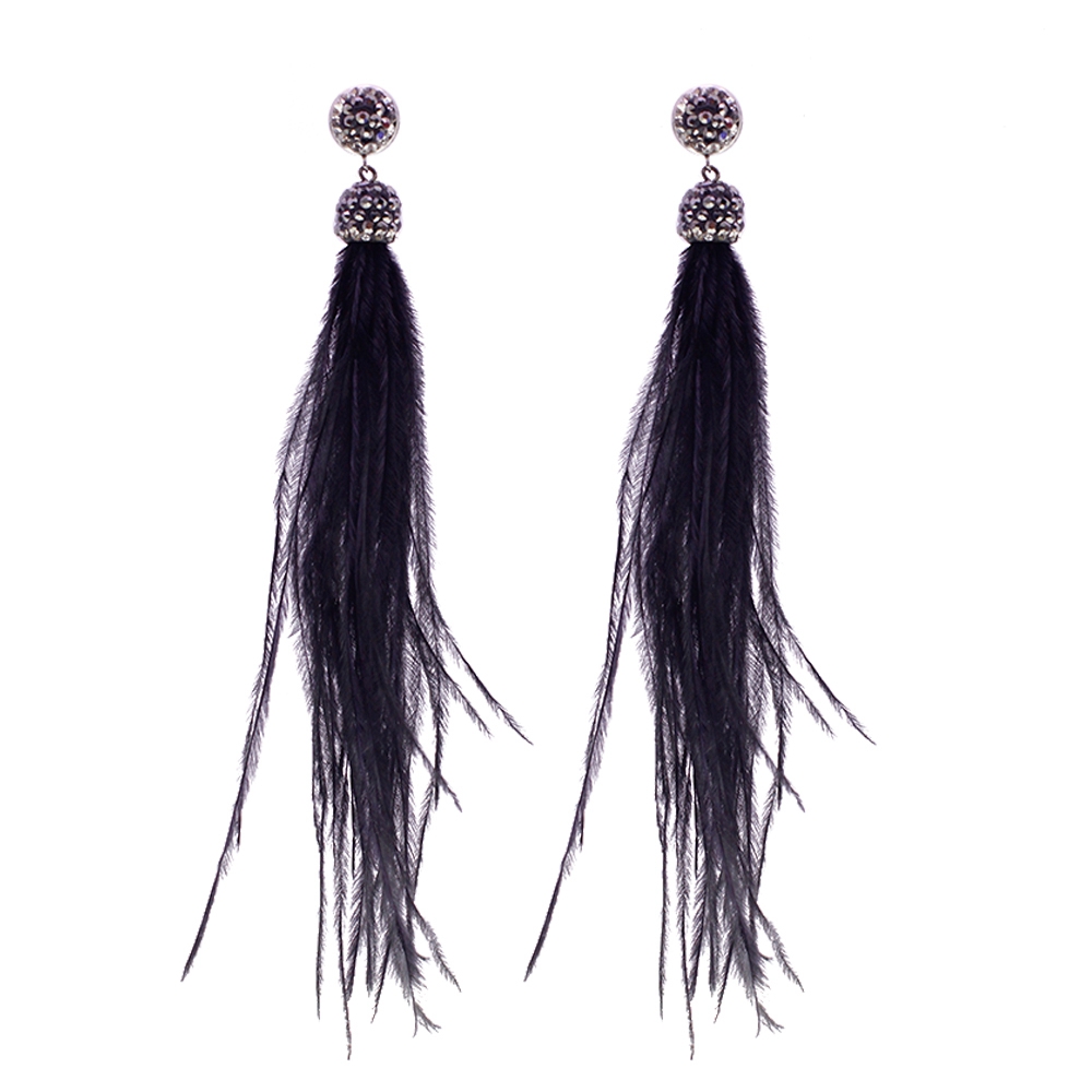 Handmade Black Ostrich Feather Seed Bead Earrings Wholesale