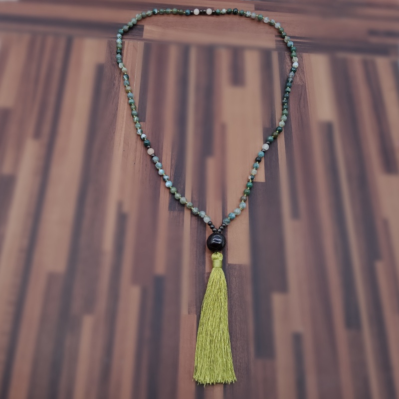 Natural Stone Beads & Pendant Mala Necklace