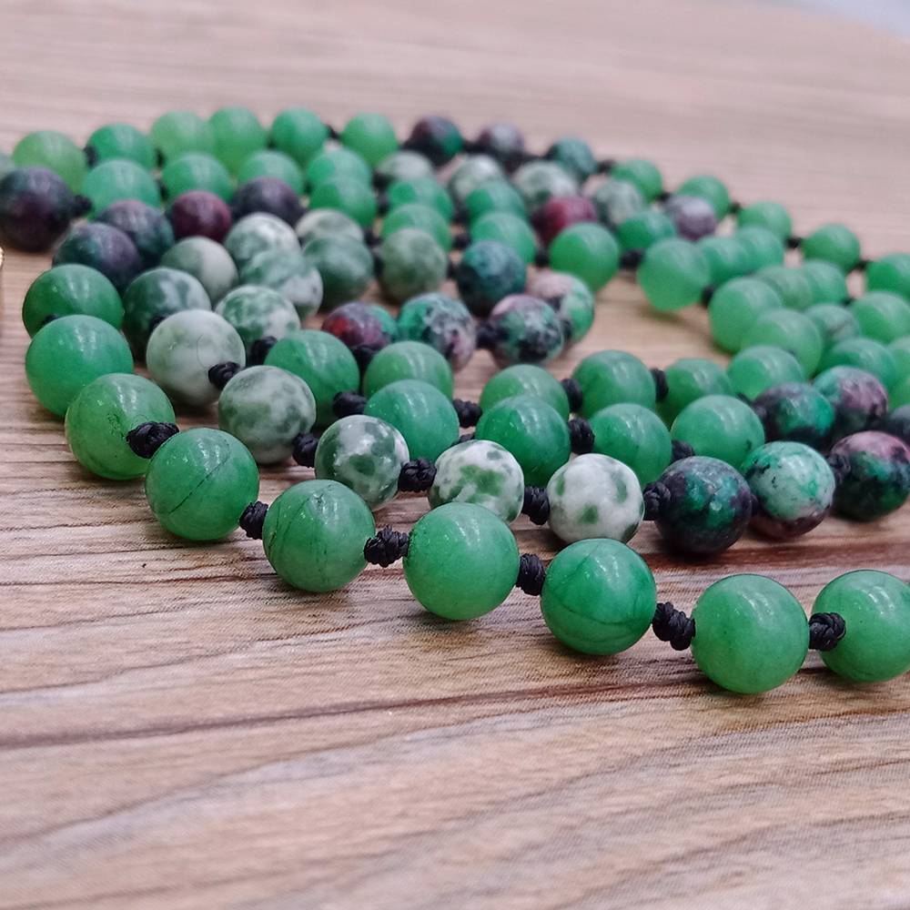 Mixed Natural Stone Beads Druzy Pendant Malas Yoga Necklace