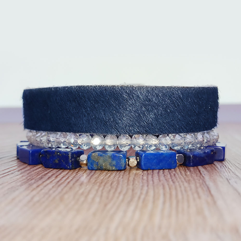 Lapis Lazuli Crystal Beads Leather Boho Bracelet