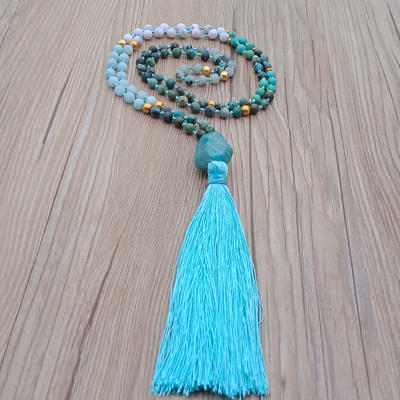 Mixed Stone Beads Section Amazonite Pendant Malas Yoga Necklace