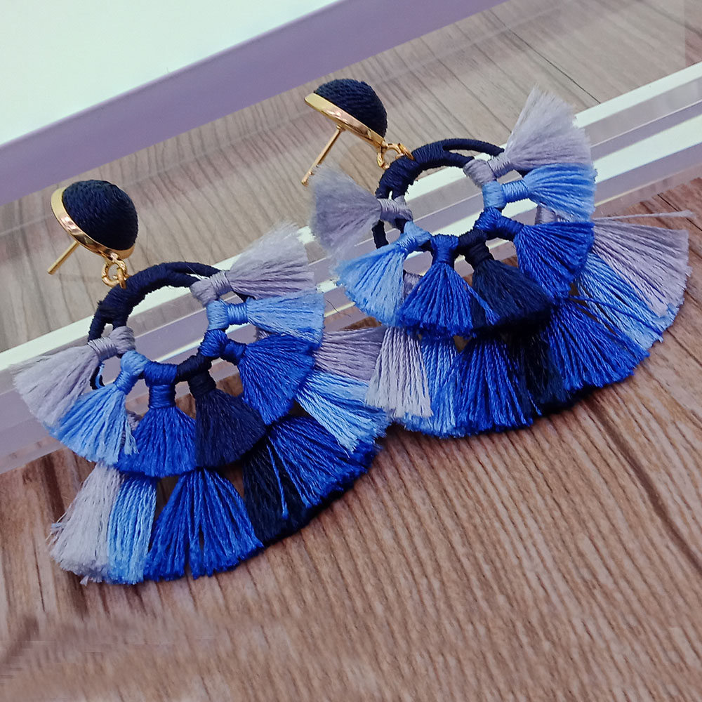 Handmade Fan Shape Double Layer Tassel Earrings